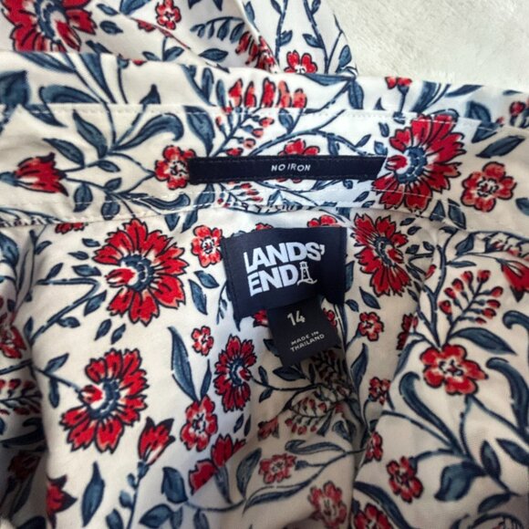Lands' End Womens Floral No Iron Cotton Long Sleeve Button-Up Shirt Size 14 Red - Picture 3 of 8